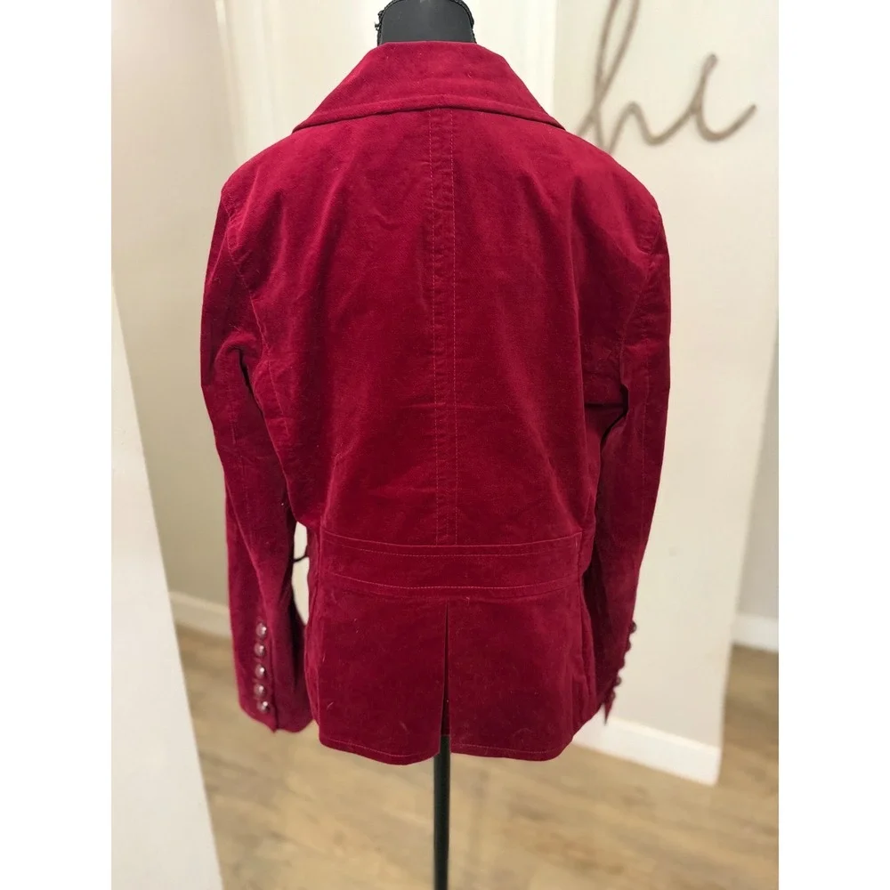 Talbots Womens Burgundy Red Velvet Double Breasted Blazer Jacket Size 14 - Picture 2 of 8